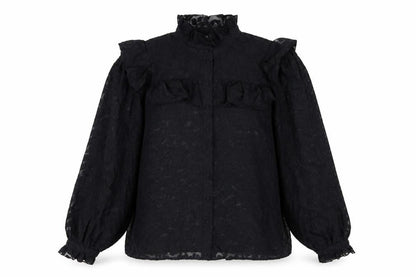 Pulz Womens Black Polyester Basic Button-Up Size L Round Neck