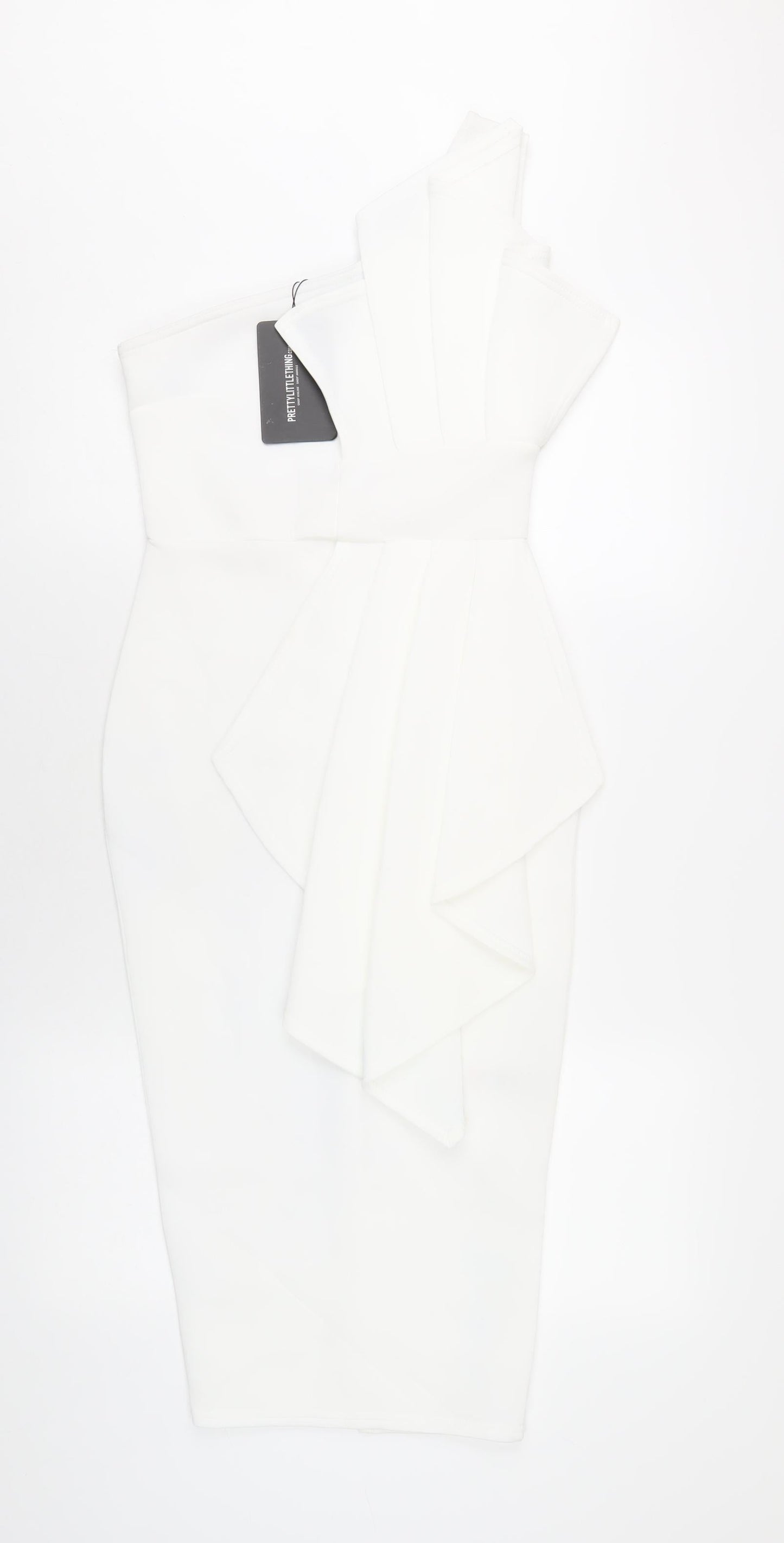 PRETTYLITTLETHING Womens White Polyester Bodycon Size 8 One Shoulder Pullover