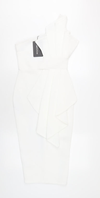 PRETTYLITTLETHING Womens White Polyester Bodycon Size 8 One Shoulder Pullover