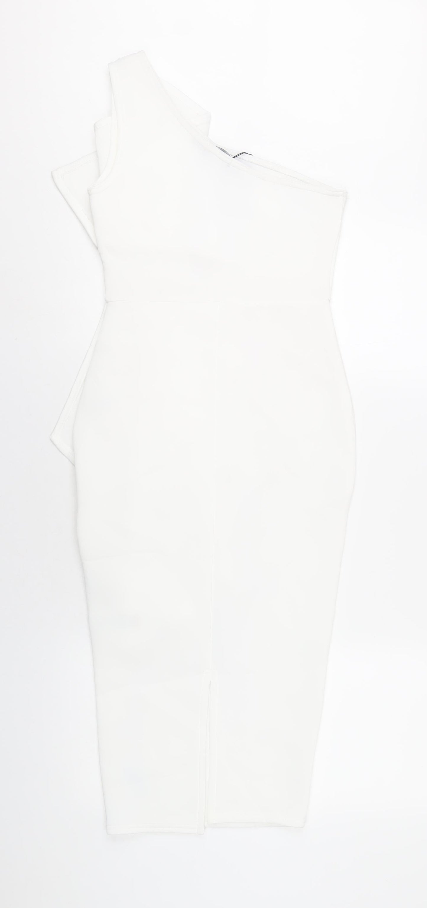 PRETTYLITTLETHING Womens White Polyester Bodycon Size 8 One Shoulder Pullover