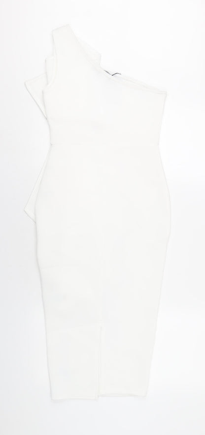 PRETTYLITTLETHING Womens White Polyester Bodycon Size 8 One Shoulder Pullover