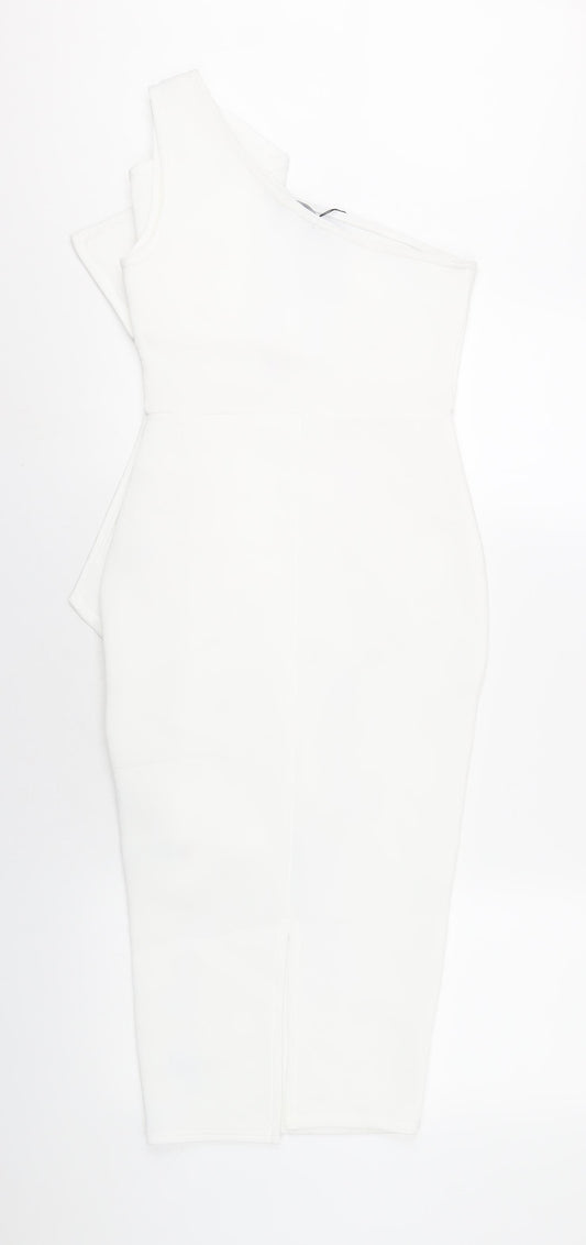 PRETTYLITTLETHING Womens White Polyester Bodycon Size 8 One Shoulder Pullover