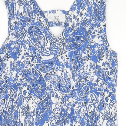NEXT Womens Blue Geometric Linen Tank Dress Size 6 V-Neck Pullover