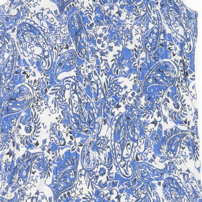 NEXT Womens Blue Geometric Linen Tank Dress Size 6 V-Neck Pullover