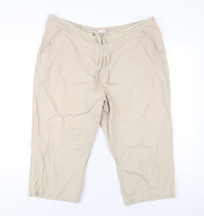 Classic Womens Beige Cotton Capri Trousers Size 18 L20 in Regular Drawstring