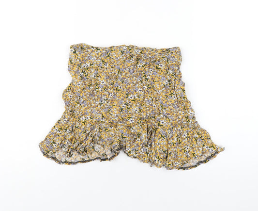 Kiss the Sky Womens Yellow Floral Viscose A-Line Skirt Size XS Zip