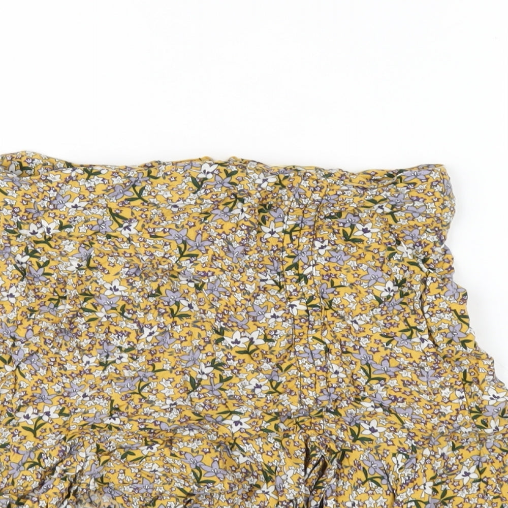 Kiss the Sky Womens Yellow Floral Viscose A-Line Skirt Size XS Zip