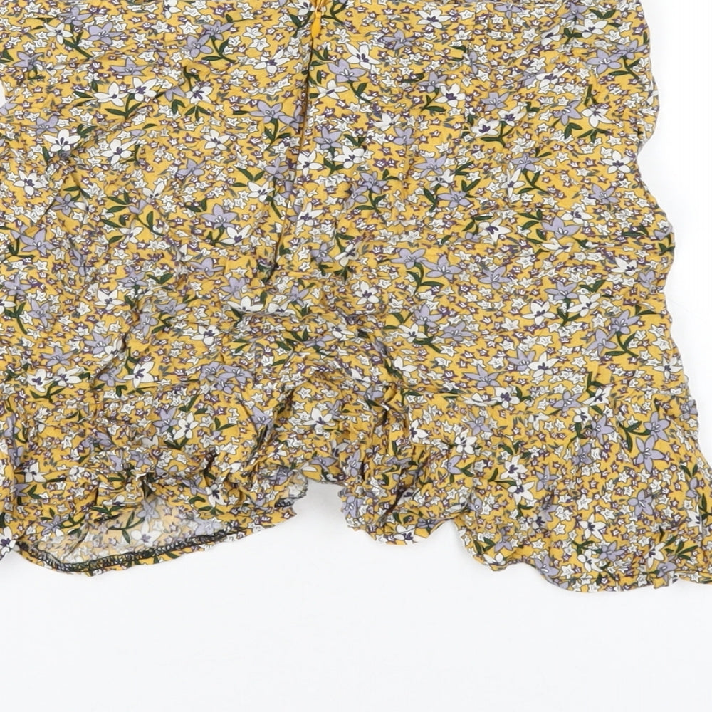 Kiss the Sky Womens Yellow Floral Viscose A-Line Skirt Size XS Zip