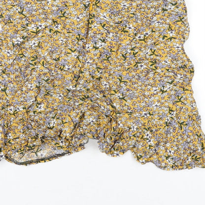 Kiss the Sky Womens Yellow Floral Viscose A-Line Skirt Size XS Zip