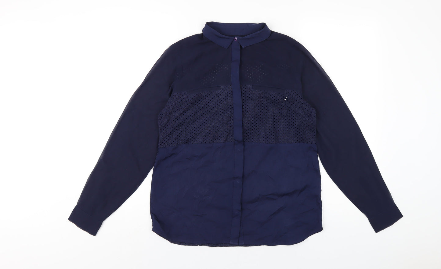 French Connection Womens Blue Polyester Basic Button-Up Size 10 Collared