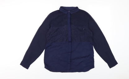 French Connection Womens Blue Polyester Basic Button-Up Size 10 Collared