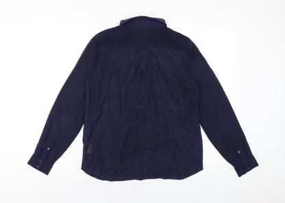 French Connection Womens Blue Polyester Basic Button-Up Size 10 Collared