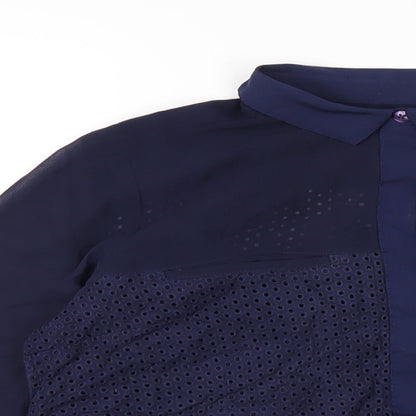 French Connection Womens Blue Polyester Basic Button-Up Size 10 Collared