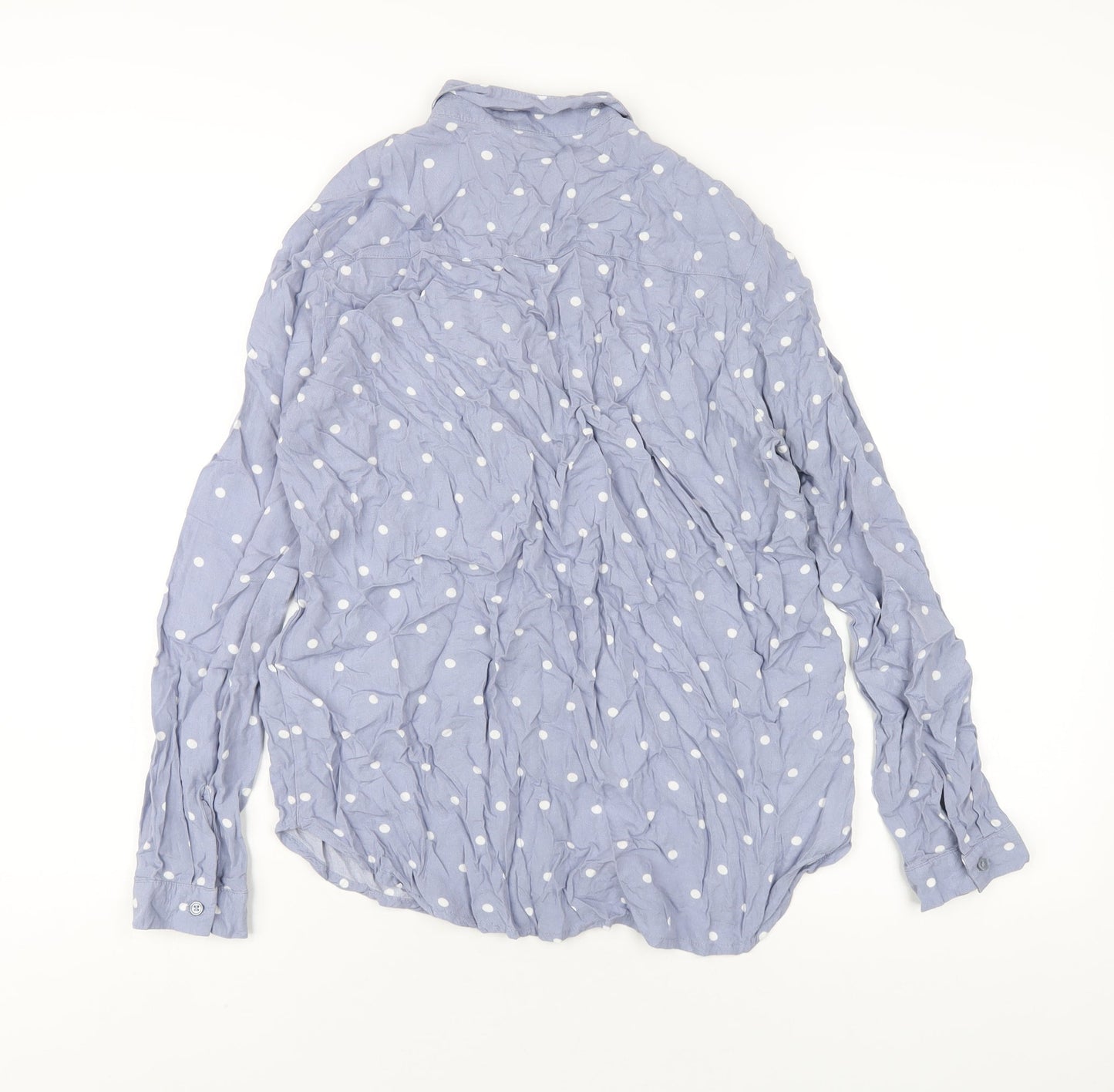 H&M Womens Blue Polka Dot Viscose Basic Button-Up Size 8 Collared