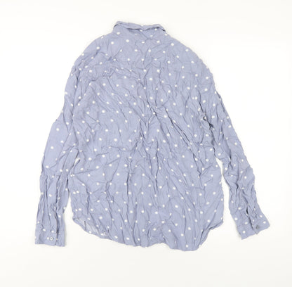 H&M Womens Blue Polka Dot Viscose Basic Button-Up Size 8 Collared