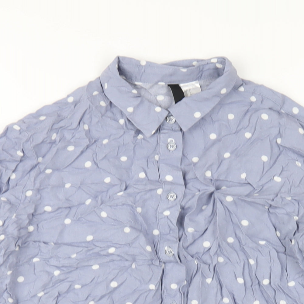 H&M Womens Blue Polka Dot Viscose Basic Button-Up Size 8 Collared