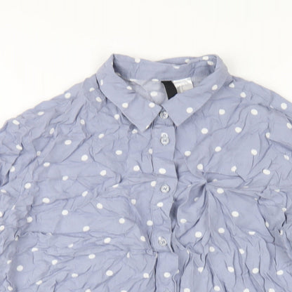 H&M Womens Blue Polka Dot Viscose Basic Button-Up Size 8 Collared