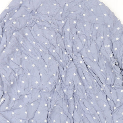 H&M Womens Blue Polka Dot Viscose Basic Button-Up Size 8 Collared