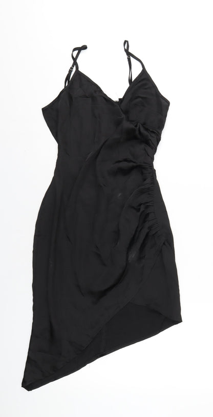 PRETTYLITTLETHING Womens Black Polyester Bodycon Size 6 V-Neck Zip