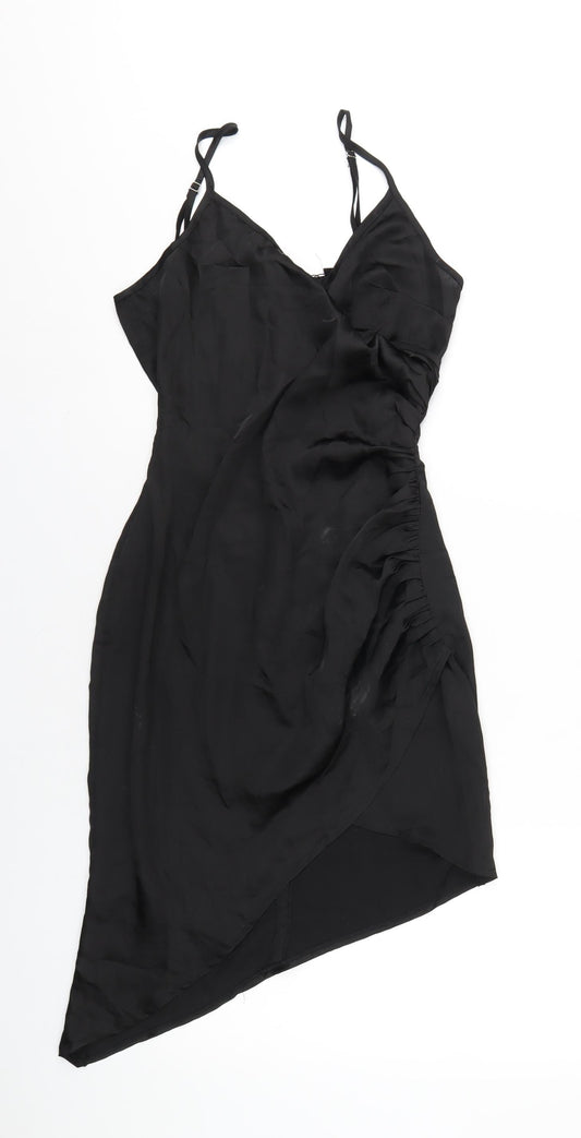 PRETTYLITTLETHING Womens Black Polyester Bodycon Size 6 V-Neck Zip