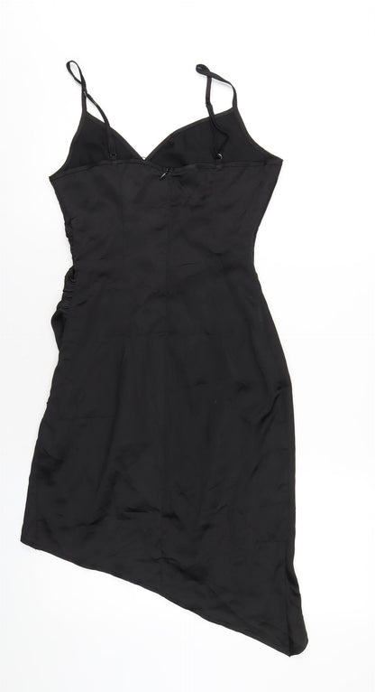 PRETTYLITTLETHING Womens Black Polyester Bodycon Size 6 V-Neck Zip