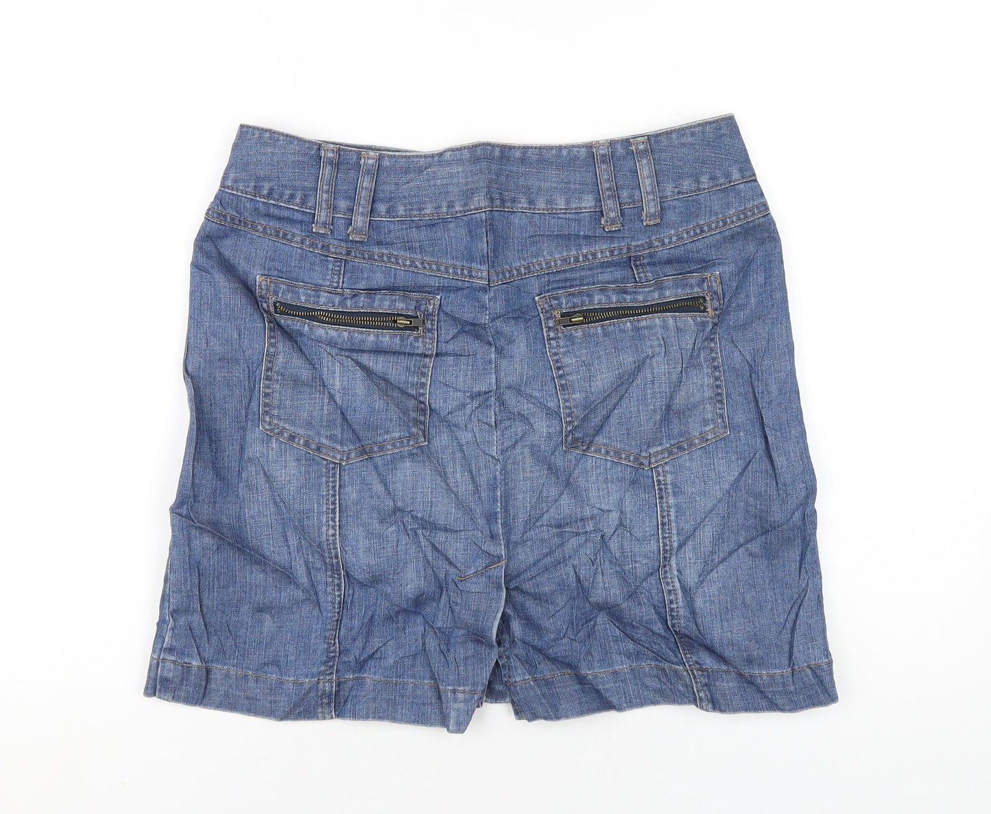 Marks and Spencer Womens Blue Cotton A-Line Skirt Size 10 Button