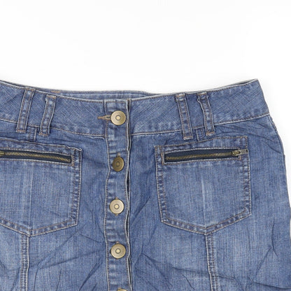 Marks and Spencer Womens Blue Cotton A-Line Skirt Size 10 Button