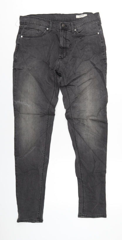 Marks and Spencer Mens Grey Cotton Skinny Jeans Size 34 in L33 in Regular Zip