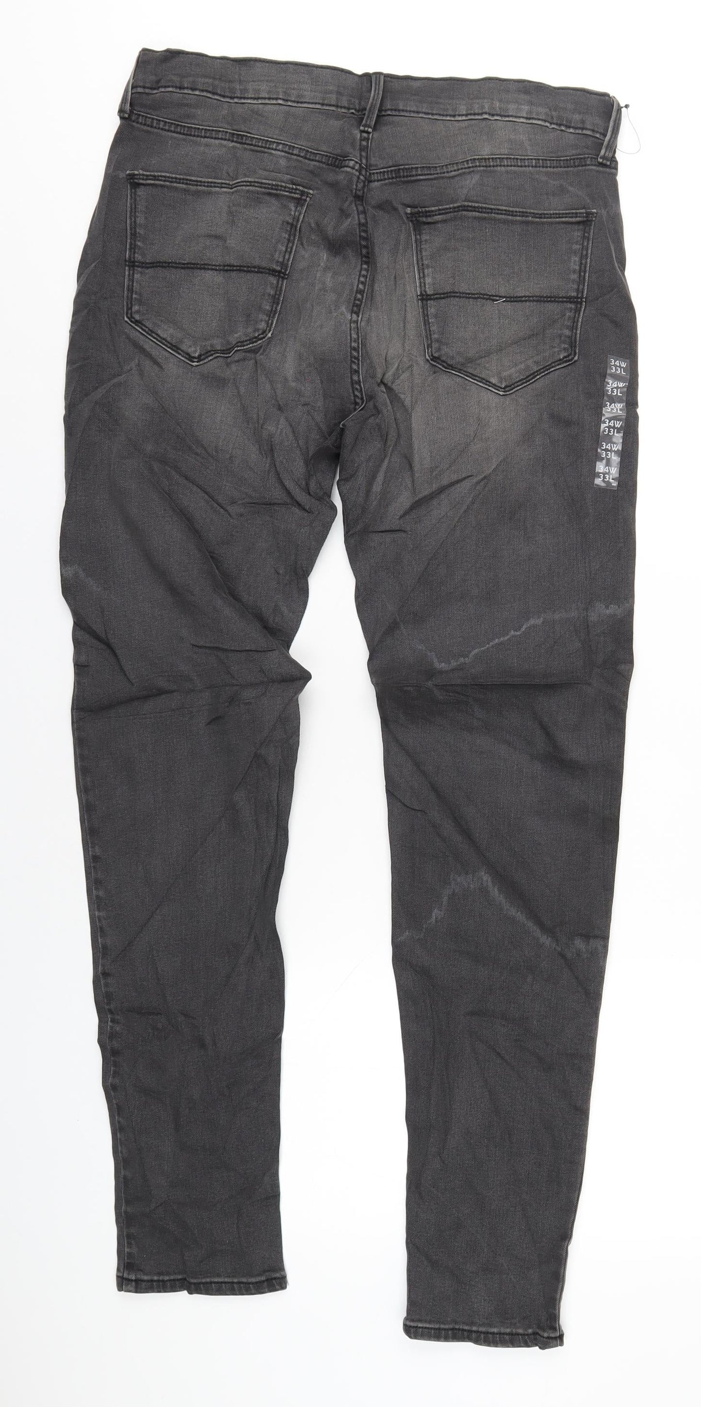 Marks and Spencer Mens Grey Cotton Skinny Jeans Size 34 in L33 in Regular Zip