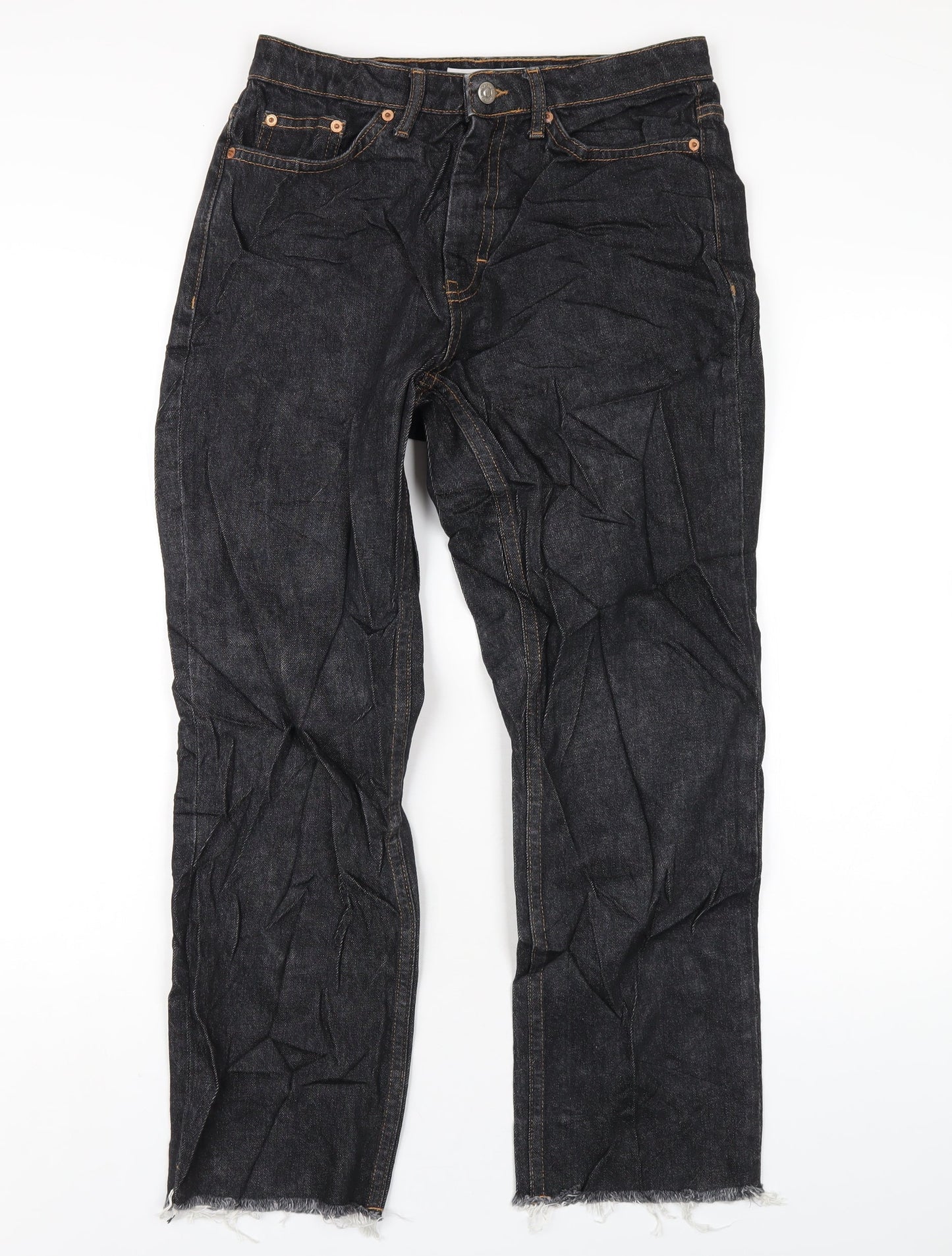 Topshop Womens Grey Cotton Straight Jeans Size 28 in L32 in Regular Zip