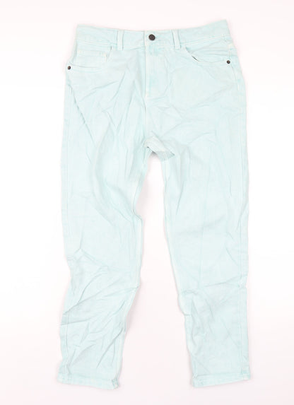 Marks and Spencer Girls Green Cotton Straight Jeans Size 13-14 Years L28 in Regular Zip