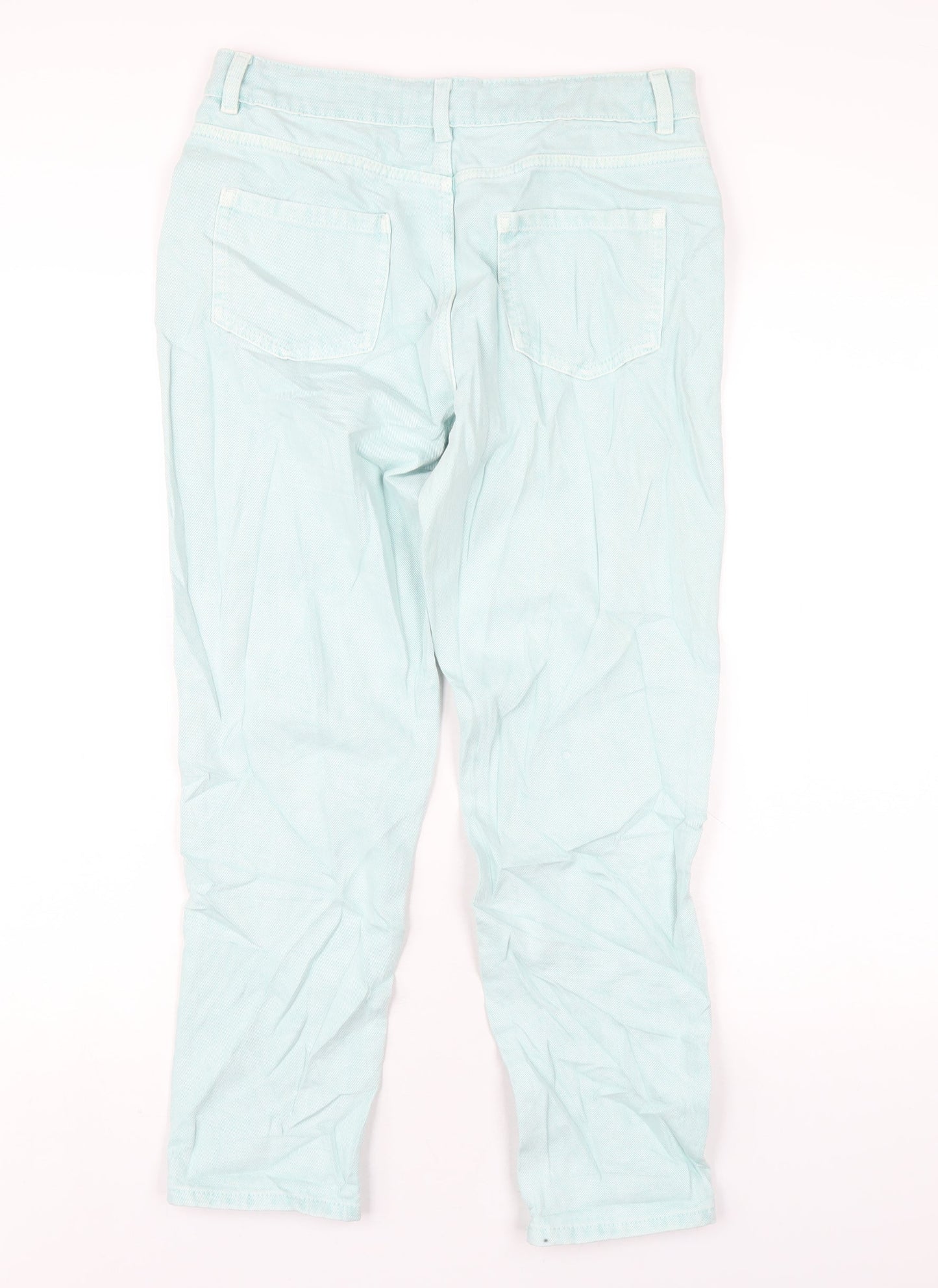 Marks and Spencer Girls Green Cotton Straight Jeans Size 13-14 Years L28 in Regular Zip