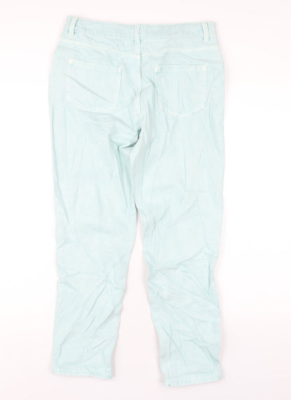 Marks and Spencer Girls Green Cotton Straight Jeans Size 13-14 Years L28 in Regular Zip