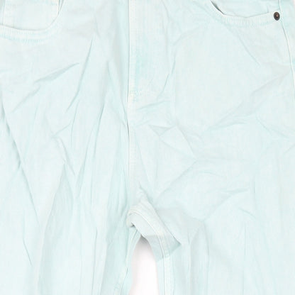 Marks and Spencer Girls Green Cotton Straight Jeans Size 13-14 Years L28 in Regular Zip