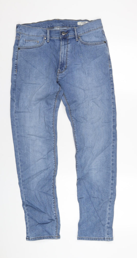Marks and Spencer Mens Blue Cotton Skinny Jeans Size 30 in L29 in Regular Zip