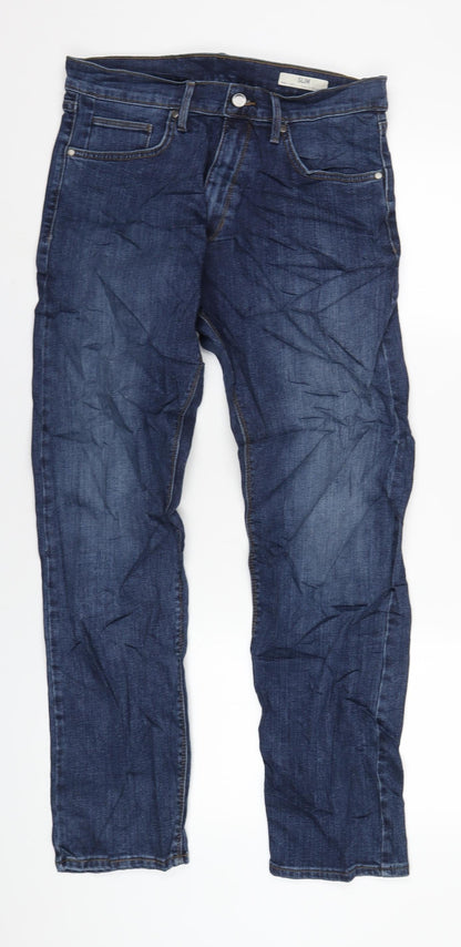 Marks and Spencer Mens Blue Cotton Straight Jeans Size 30 in L31 in Slim Zip