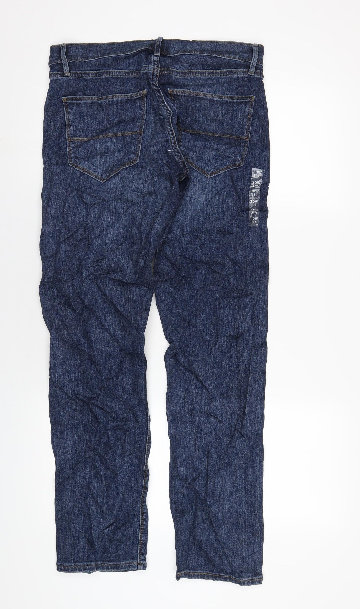 Marks and Spencer Mens Blue Cotton Straight Jeans Size 30 in L31 in Slim Zip