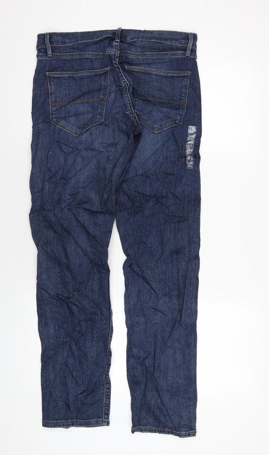 Marks and Spencer Mens Blue Cotton Straight Jeans Size 30 in L31 in Slim Zip