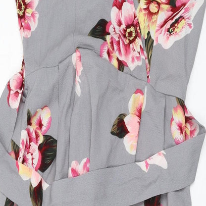 AX Paris Womens Grey Floral Polyester A-Line Size 8 V-Neck Zip