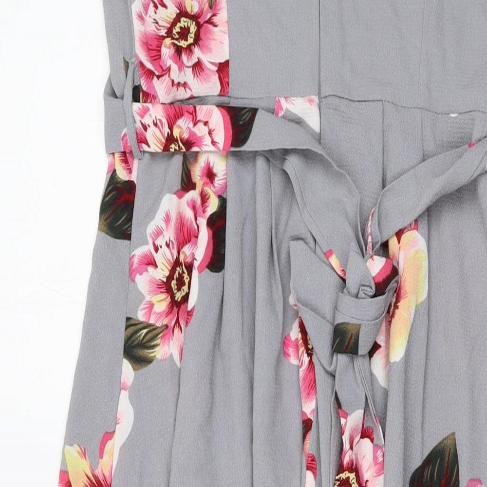 AX Paris Womens Grey Floral Polyester A-Line Size 8 V-Neck Zip