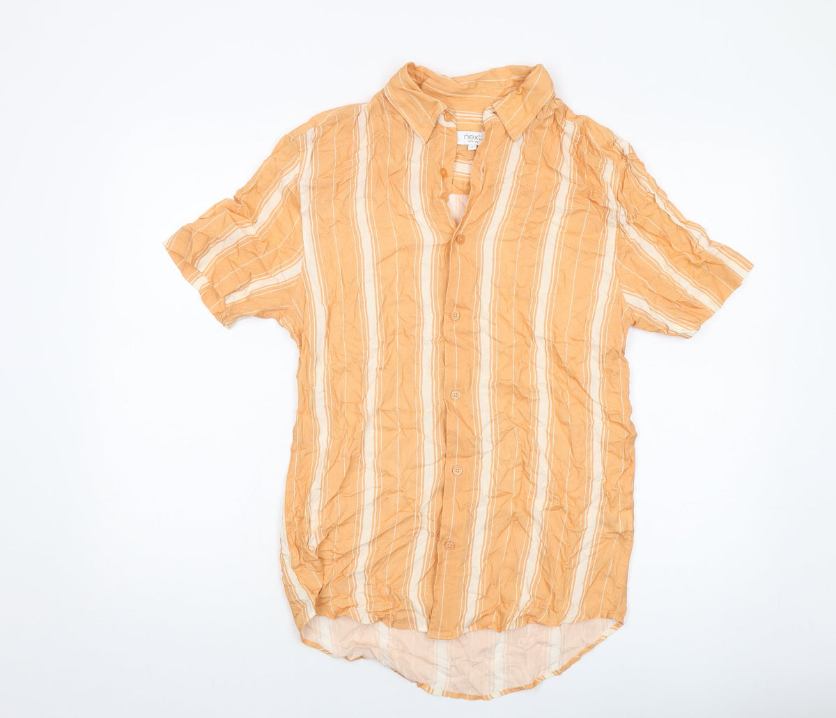 Next Mens Orange Striped Viscose Button-Up Size S Collared Button