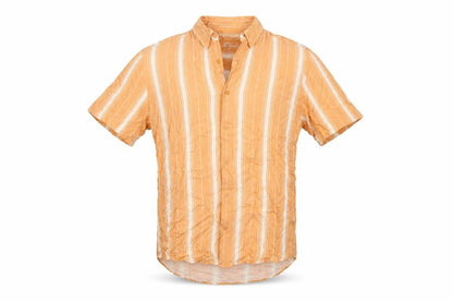 Next Mens Orange Striped Viscose Button-Up Size S Collared Button
