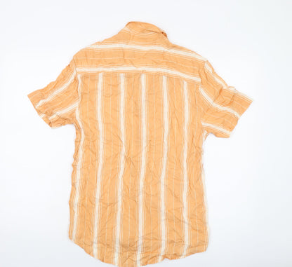 Next Mens Orange Striped Viscose Button-Up Size S Collared Button