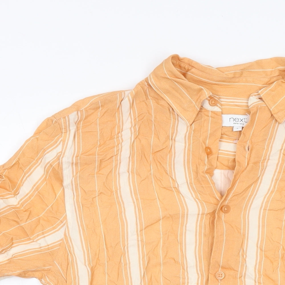 Next Mens Orange Striped Viscose Button-Up Size S Collared Button