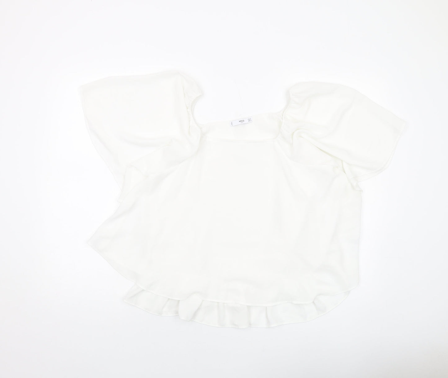 Mangoi Womens White Polyester Basic Blouse Size M Round Neck