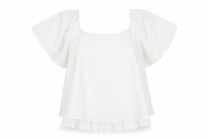 Mangoi Womens White Polyester Basic Blouse Size M Round Neck