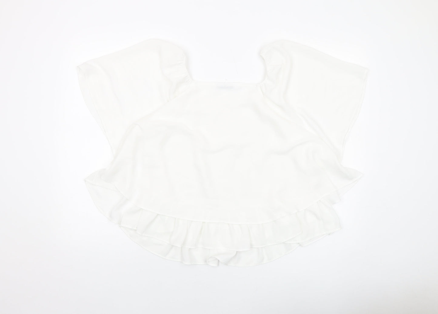 Mangoi Womens White Polyester Basic Blouse Size M Round Neck