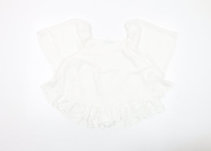 Mangoi Womens White Polyester Basic Blouse Size M Round Neck