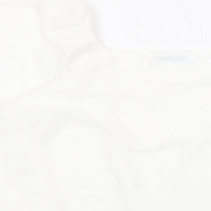Mangoi Womens White Polyester Basic Blouse Size M Round Neck