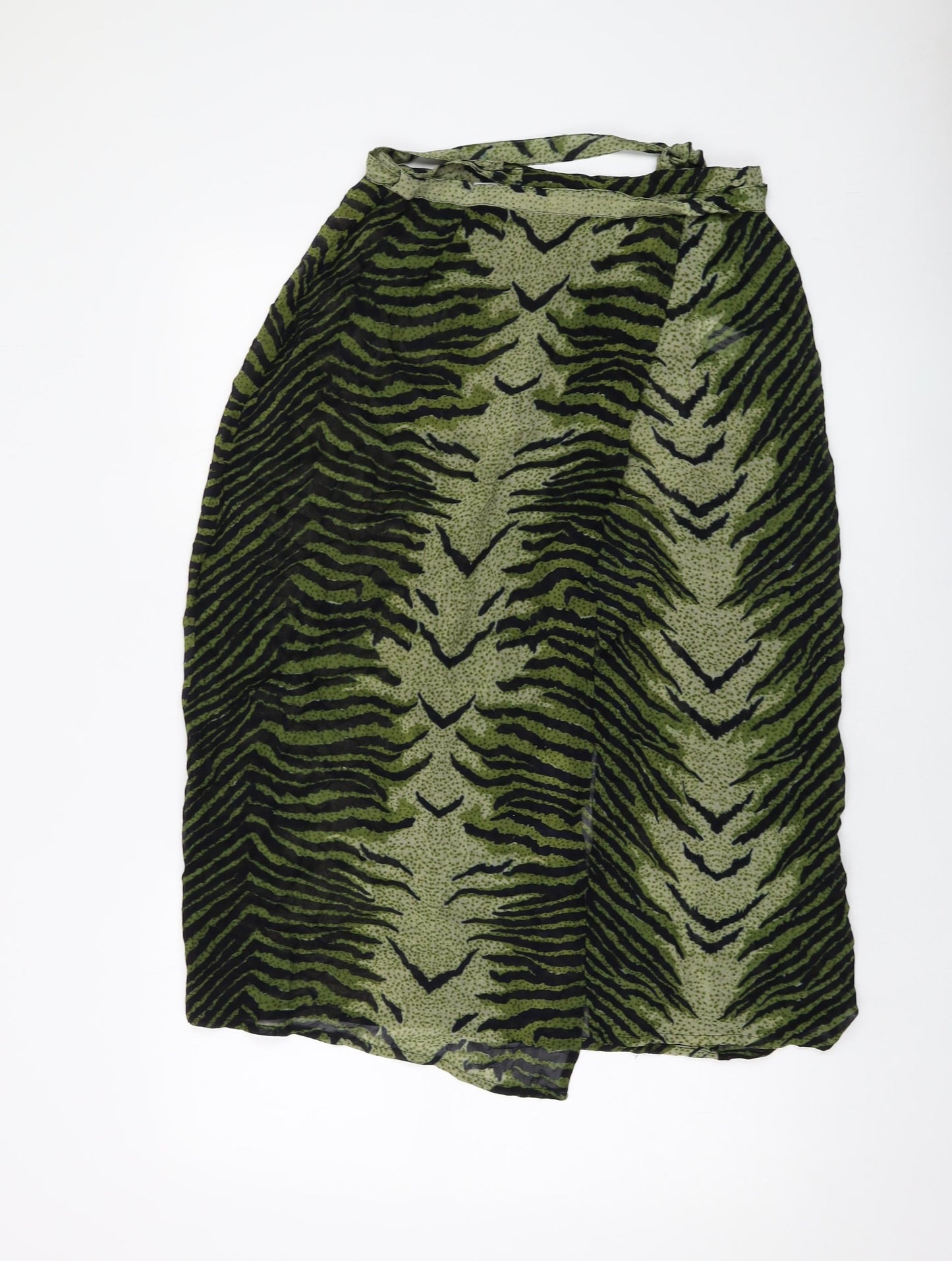 Miss Selfridge Womens Green Animal Print Polyester Wrap Skirt Size 8 Tie
